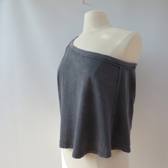 Free People We the Free Aubrey One Shoulder Graphite Gray T-Shirt - Picture 4 of 15